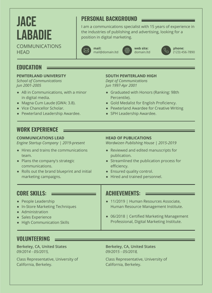 Simple Olive Green Resume
