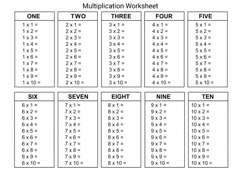 Printable Multiplication Worksheet