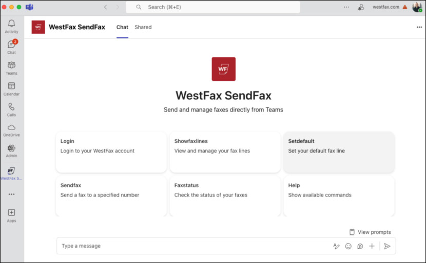 WestFax Secure Cloud Fax Microsoft Teams
