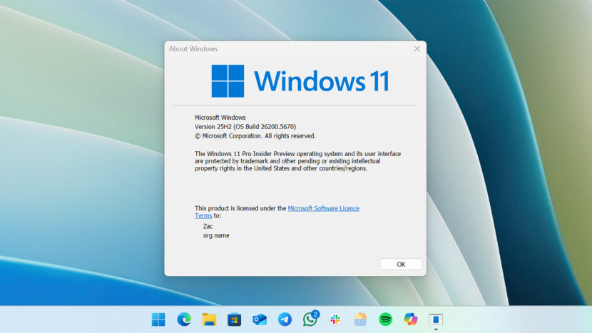 Screen Shots of Microsoft Windows 11 25H2