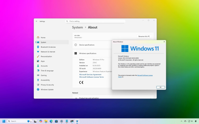 Screen Shots of Microsoft Windows 11 25H2