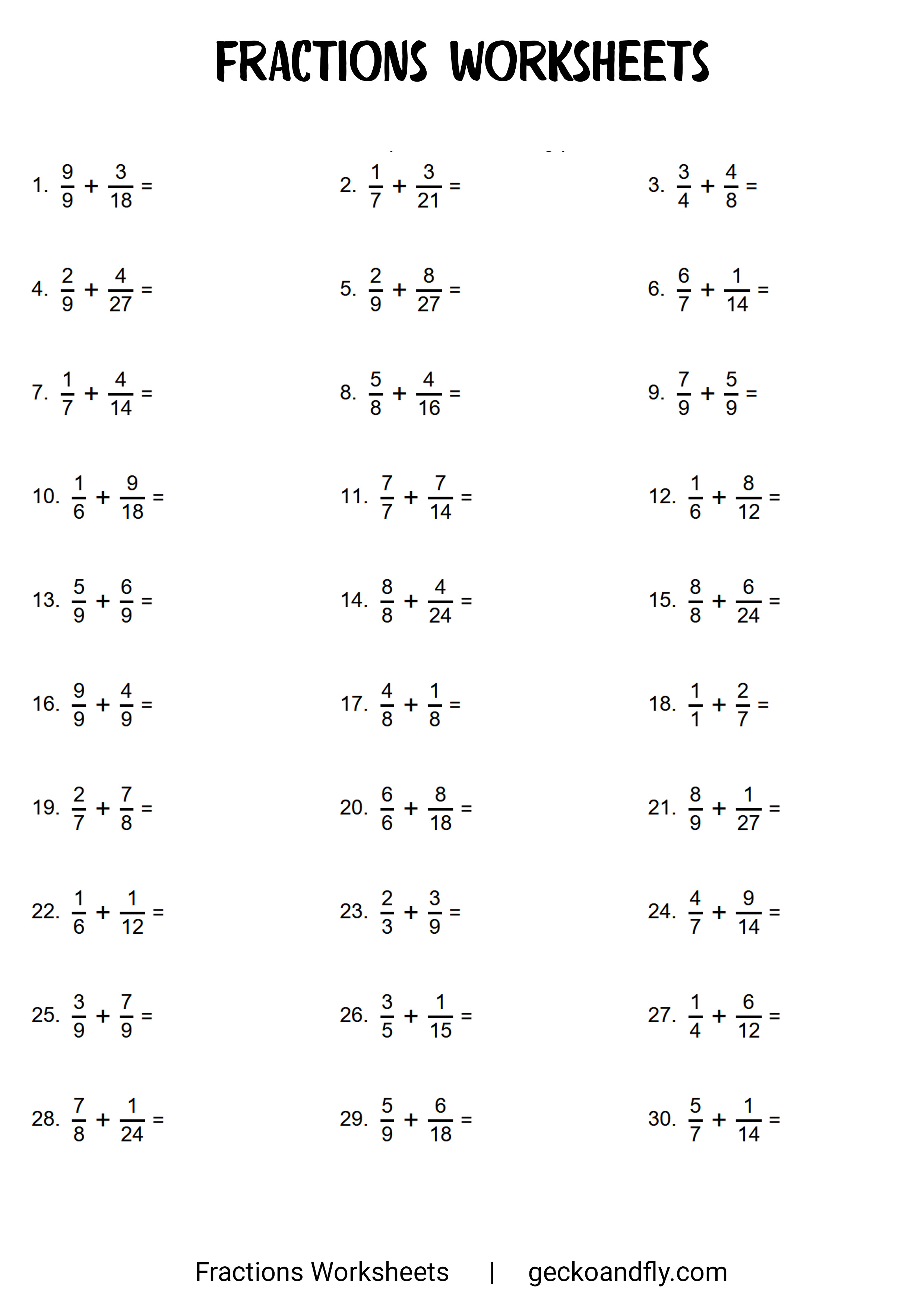 77 Printable Fractions Flash Cards & Free Worksheets