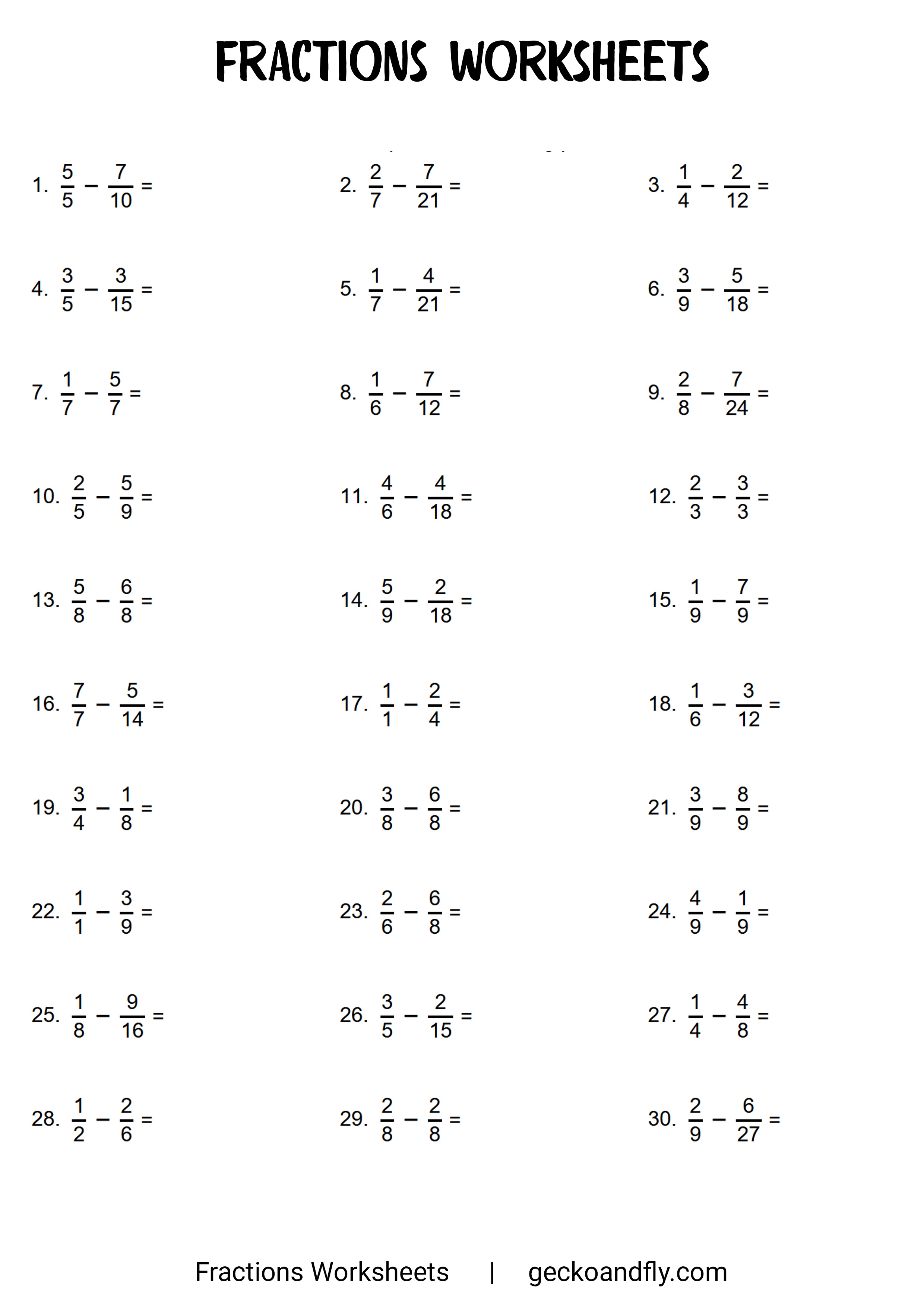 77 Printable Fractions Flash Cards & Free Worksheets