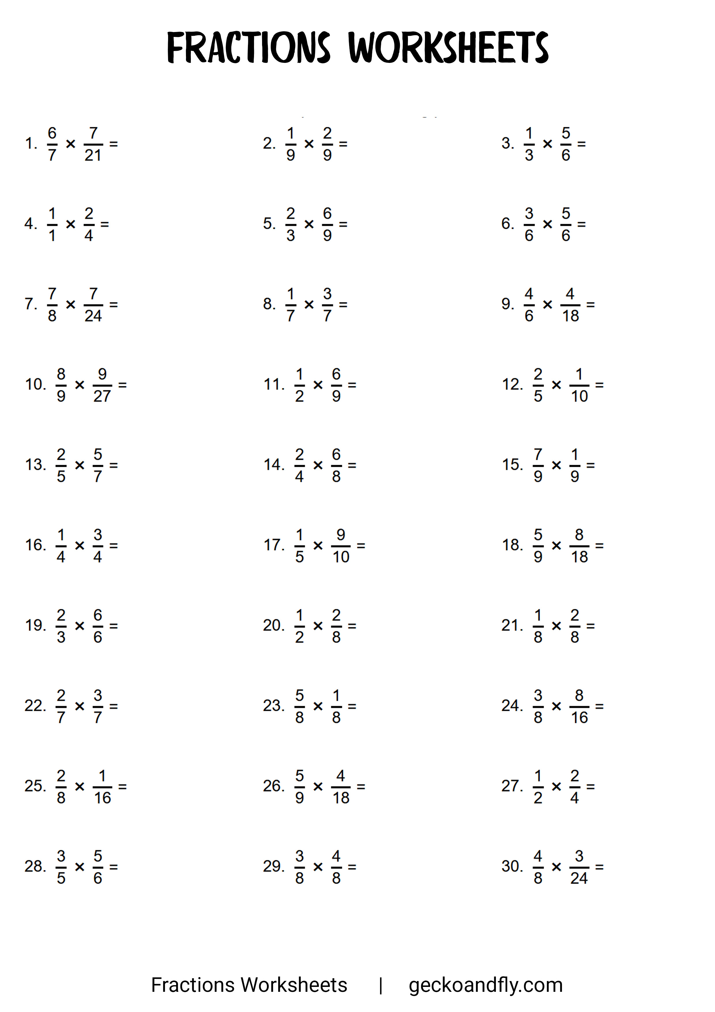 77 Printable Fractions Flash Cards &amp; Free Worksheets